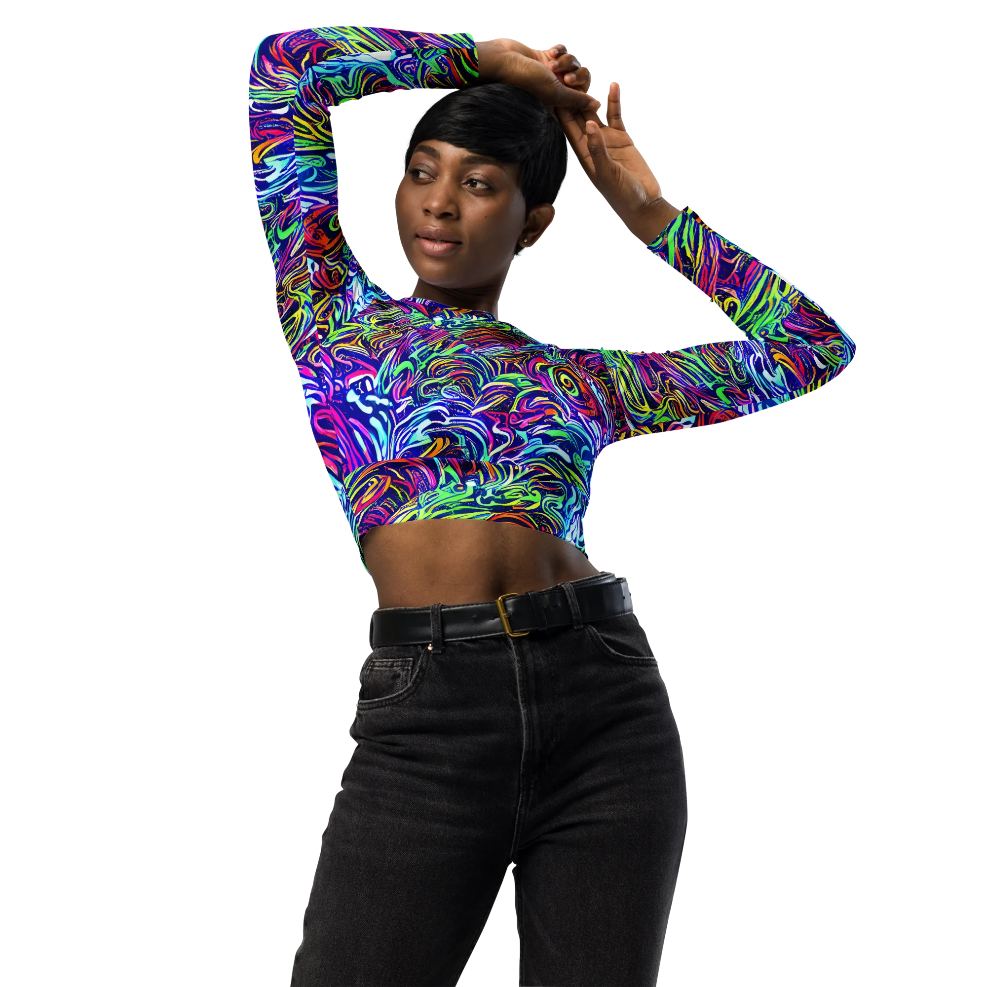 Limefire Labyrinth on Long Sleeve Crop Top — Front