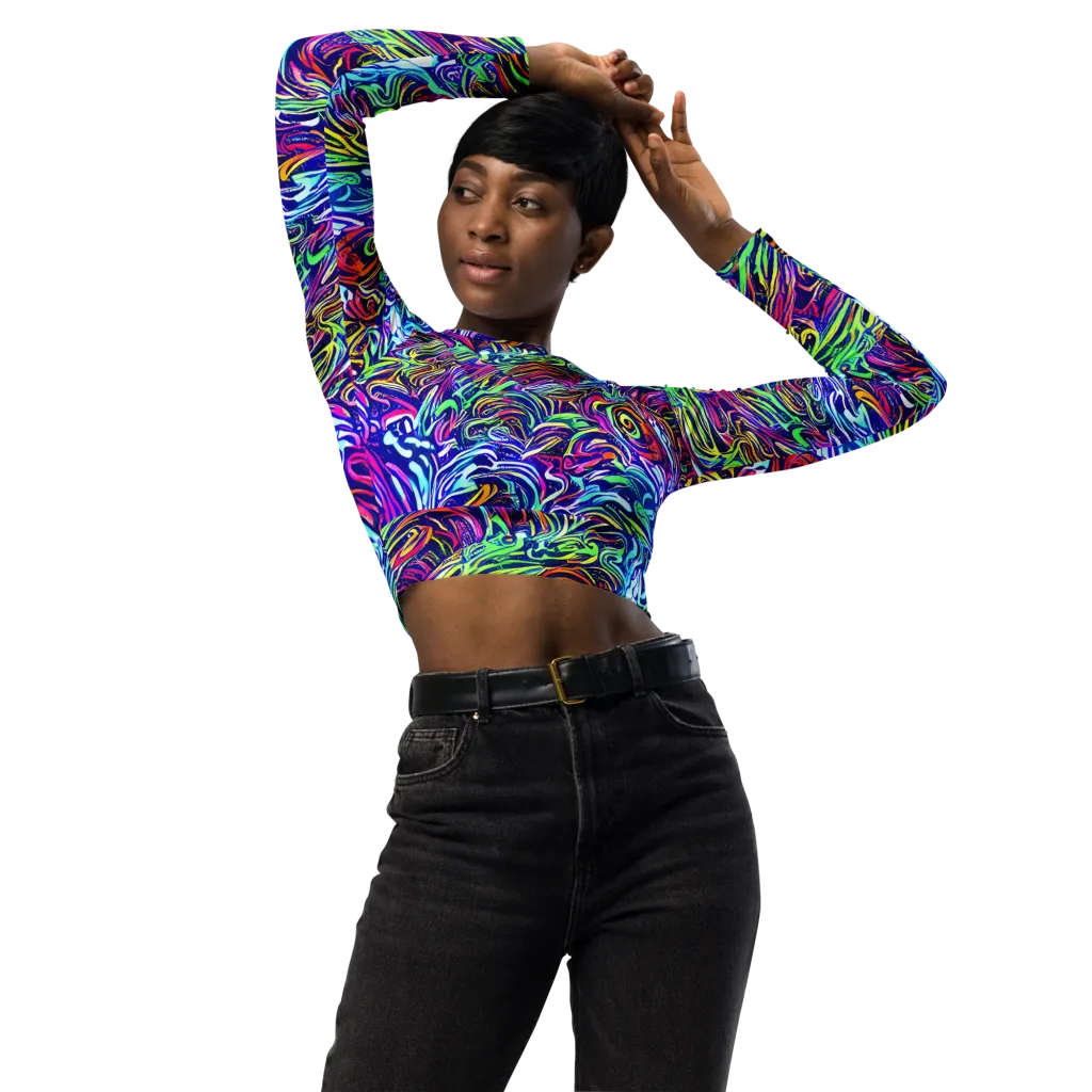 Limefire Labyrinth on Long Sleeve Crop Top — Front