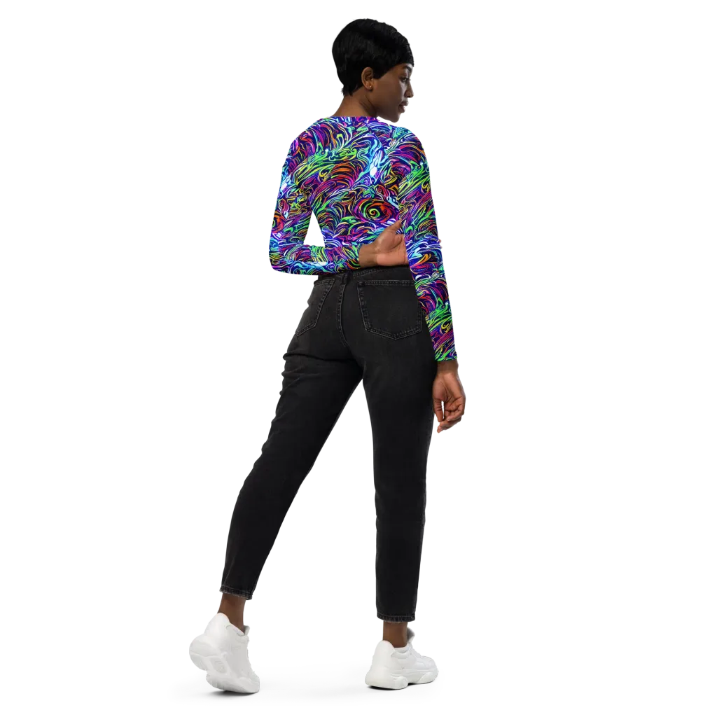 Limefire Labyrinth on Long Sleeve Crop Top — Right Back