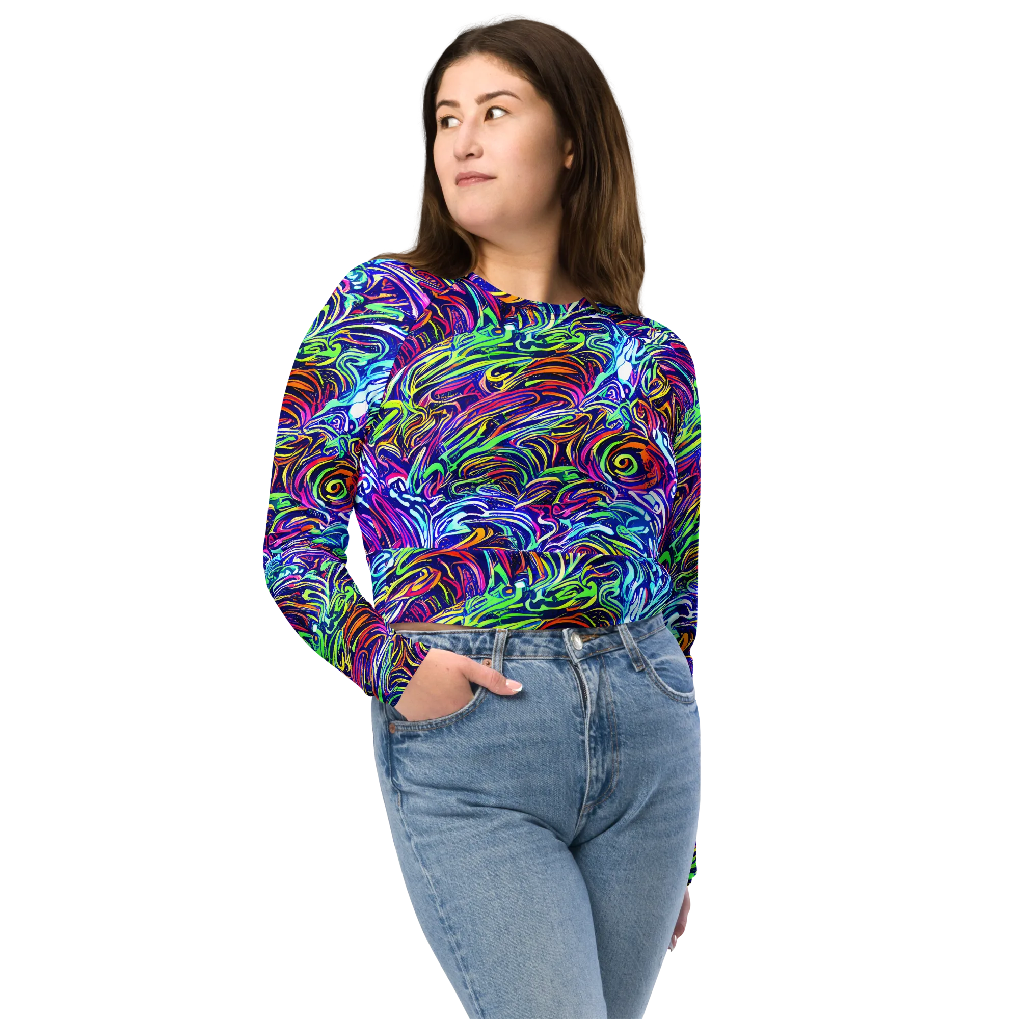Limefire Labyrinth on Long Sleeve Crop Top — Front