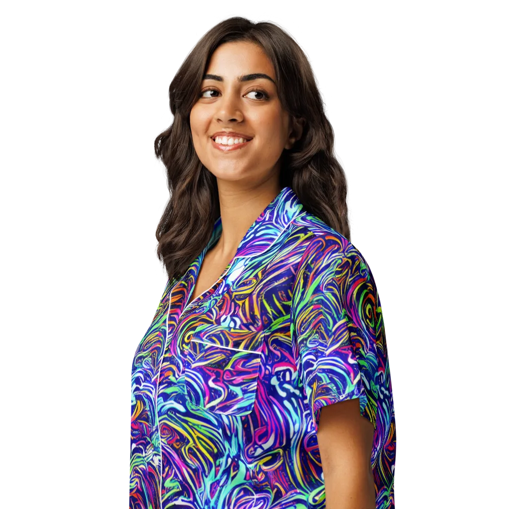 Limefire Labyrinth on Women's Short Sleeve Pajama Top — Left Front