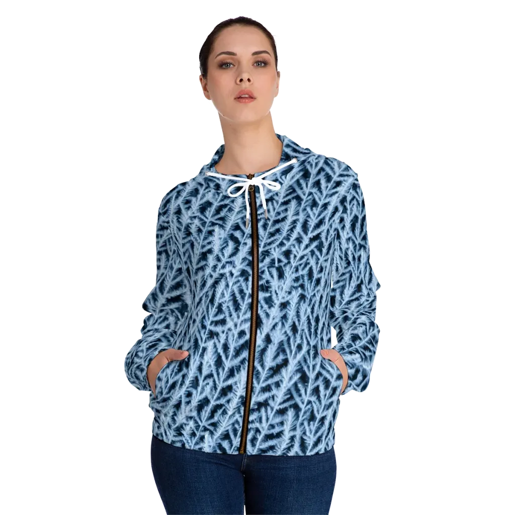 Frosted Fern on Women's Full-Zip Hoodie — Front On Person
