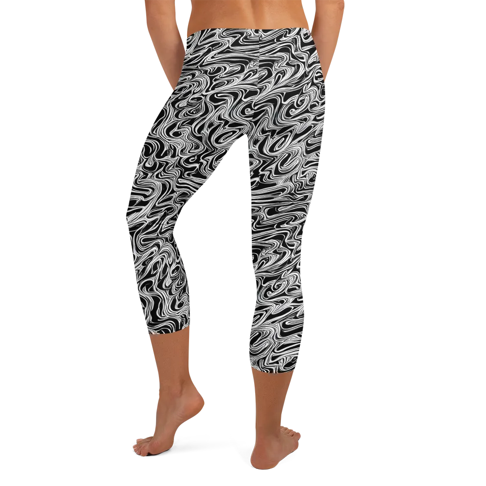White Noise Waves on Capri Leggings — Back