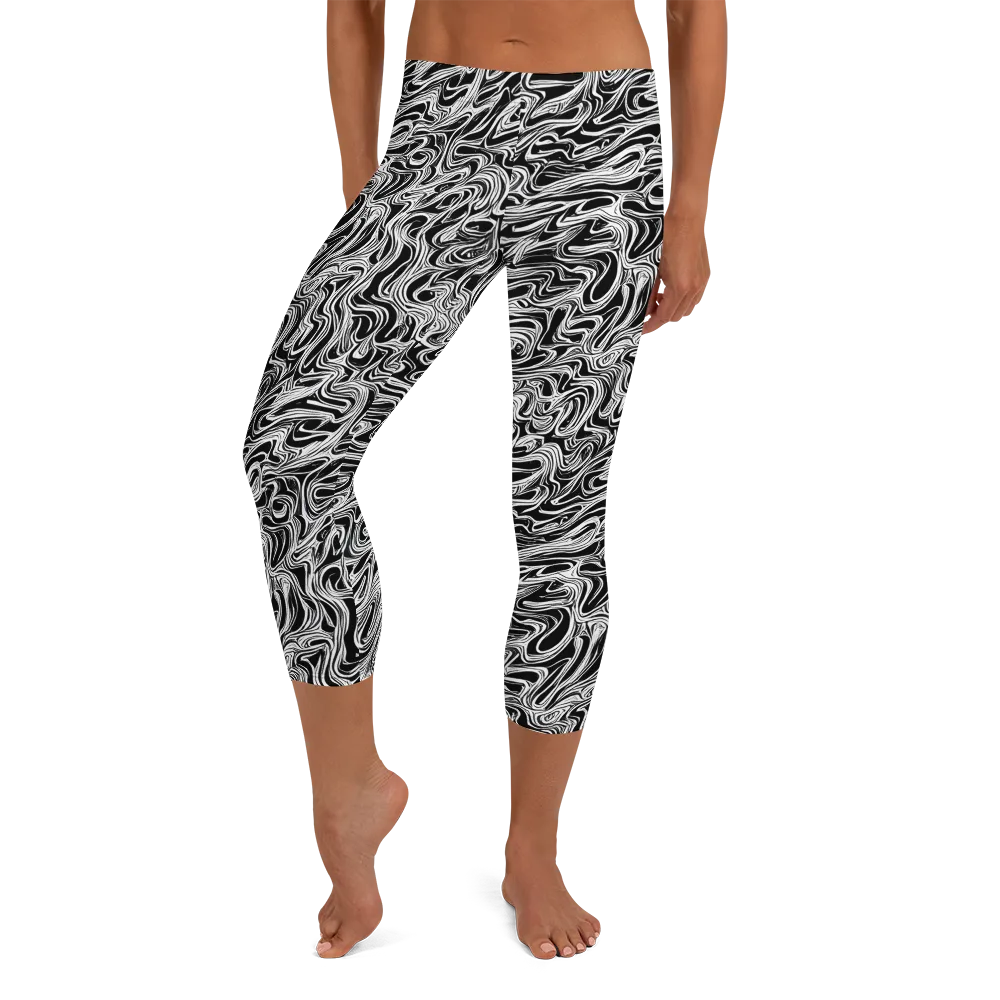 White Noise Waves on Capri Leggings — Front