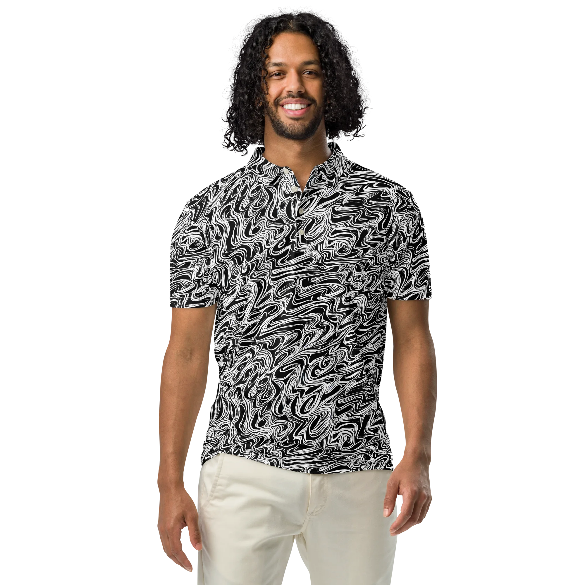 White Noise Waves on Men's Slim Fit Polo Shirt — Front