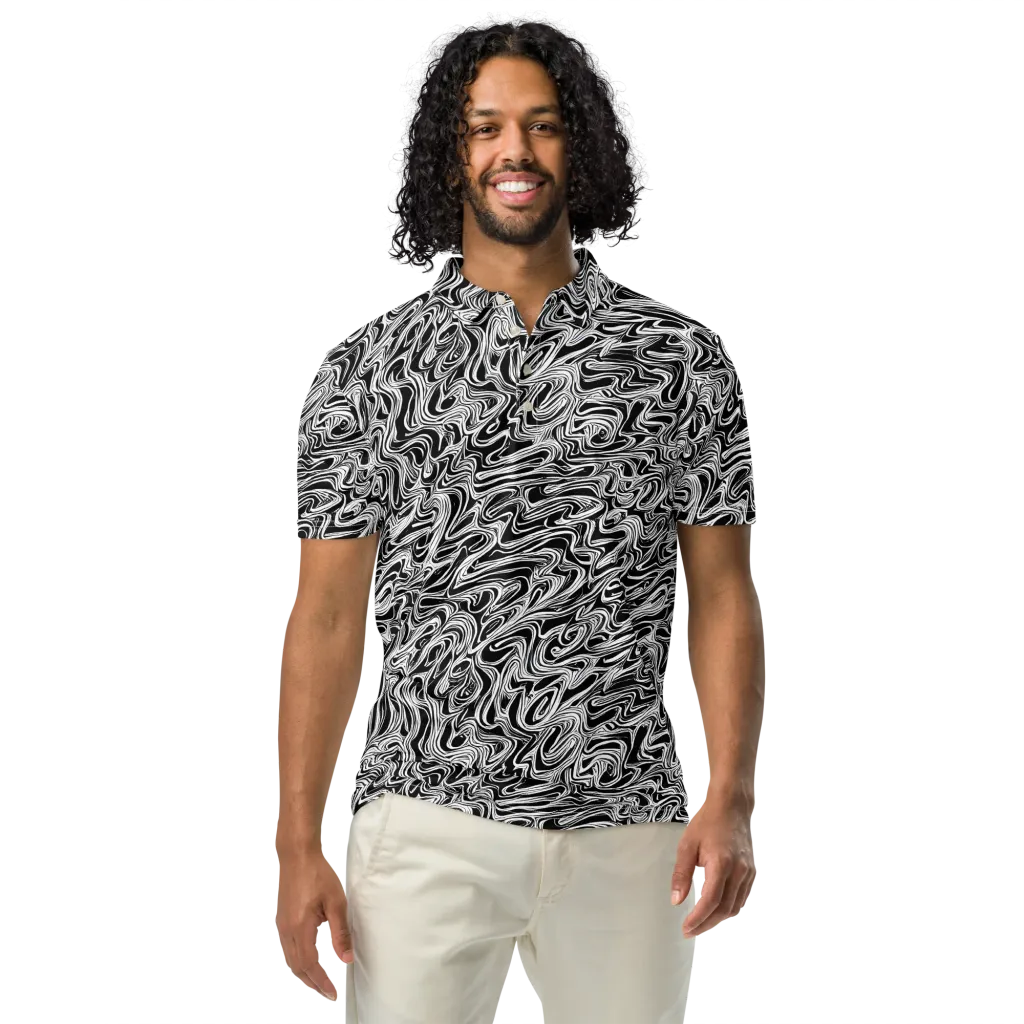 White Noise Waves on Men's Slim Fit Polo Shirt — Front