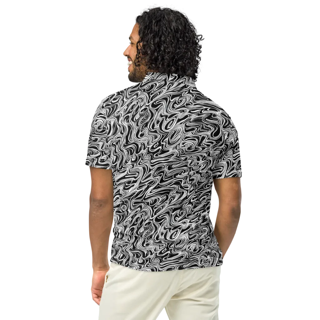 White Noise Waves on Men's Slim Fit Polo Shirt — Back