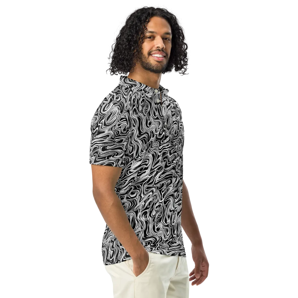 White Noise Waves on Men's Slim Fit Polo Shirt — Right Front