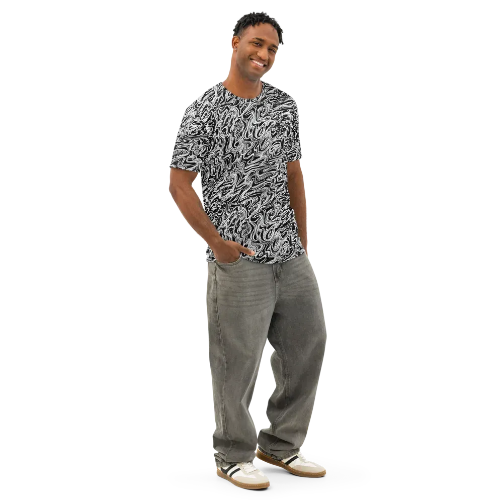 White Noise Waves on Men's Cotton Crew Neck T-Shirt — Right Front