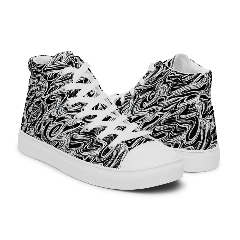 White Noise Waves on Men's High Top Canvas Shoes — Right
