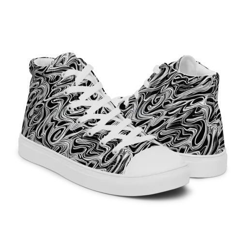 White Noise Waves on a Men's High Top Canvas Shoes
