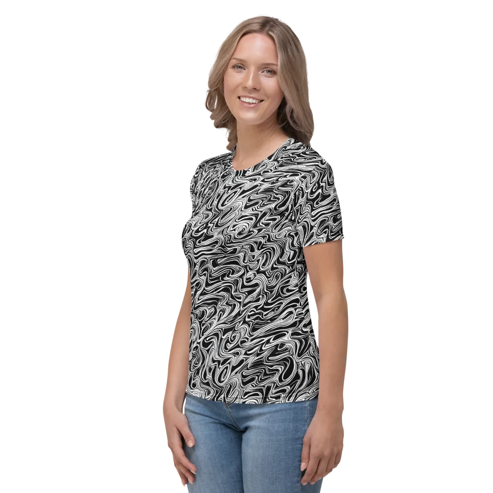 White Noise Waves on Women's Crew Neck T-Shirt — Left