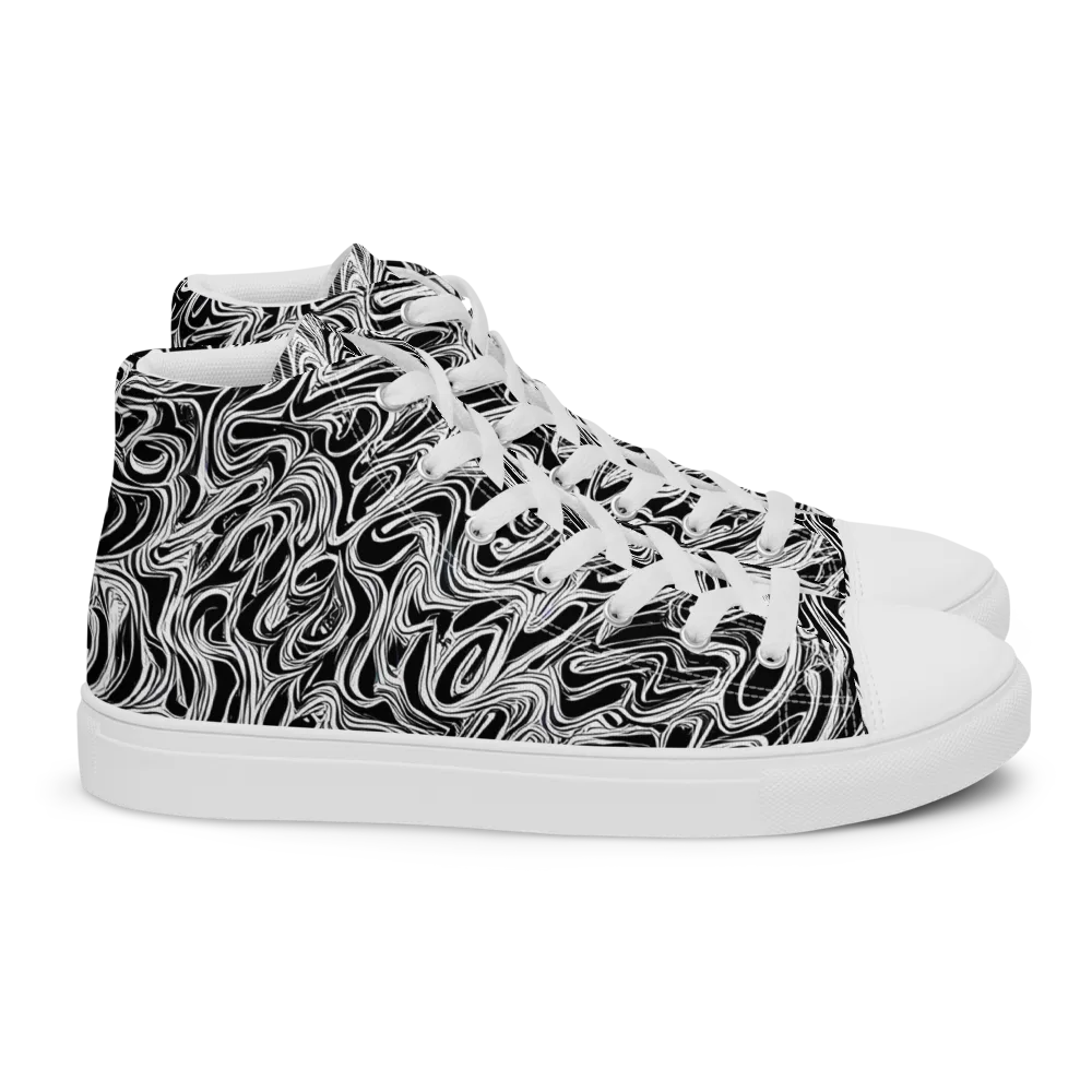 White Noise Waves on Women's High Top Canvas Shoes — Right