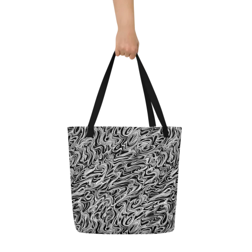 White Noise Waves on a Large Tote Bag W/ Pocket