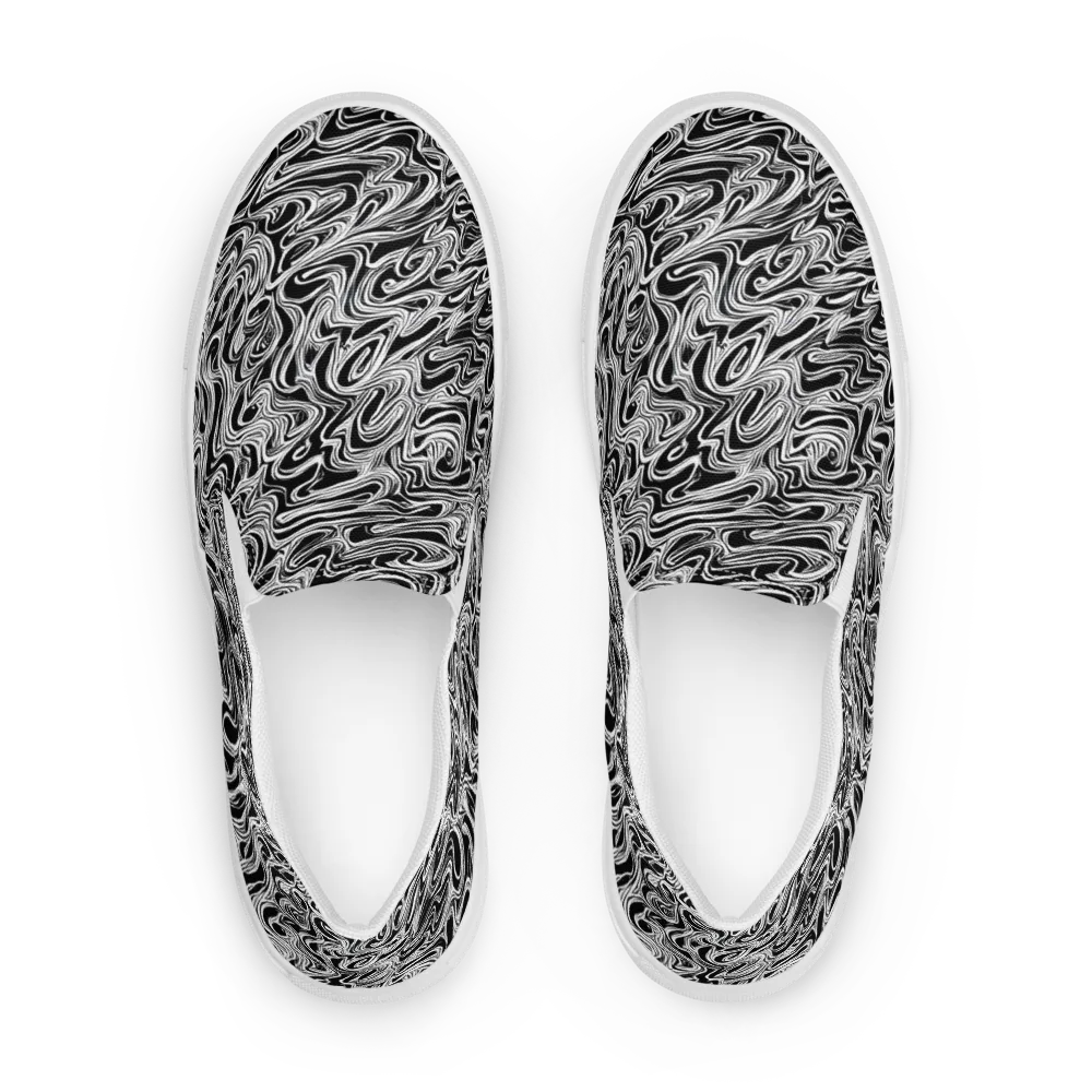 White Noise Waves on Women's Slip-On Canvas Shoes — Front