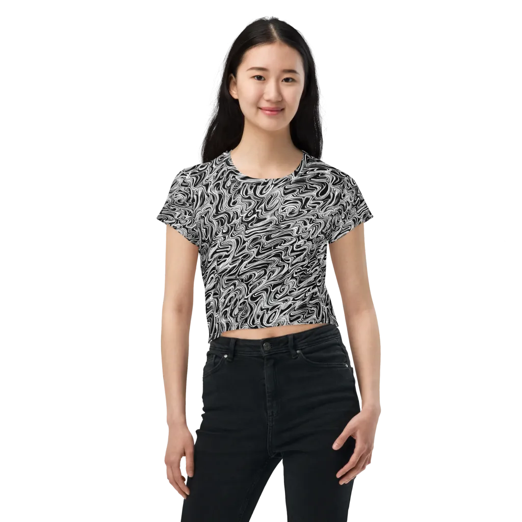 White Noise Waves on Crop Tee — Front