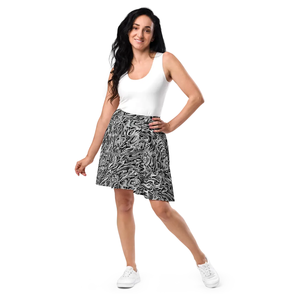 White Noise Waves on Skater Skirt — Front