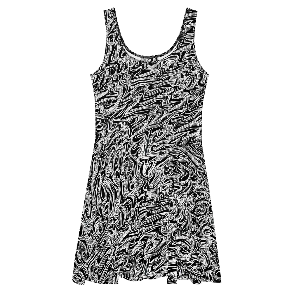 White Noise Waves on Skater Dress — Front