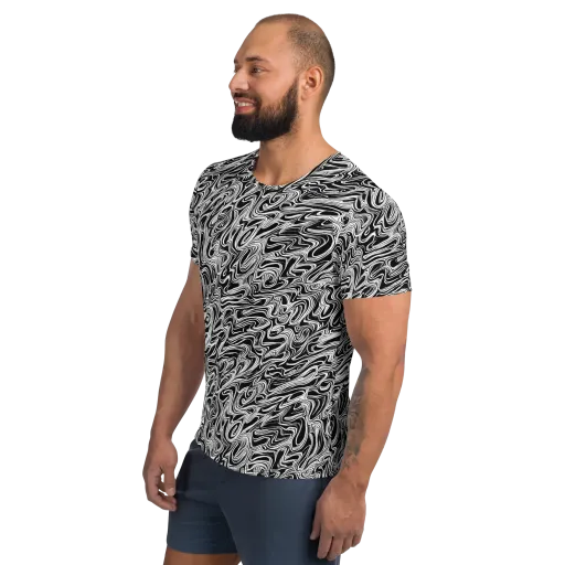 White Noise Waves on a Men's Athletic T-Shirt
