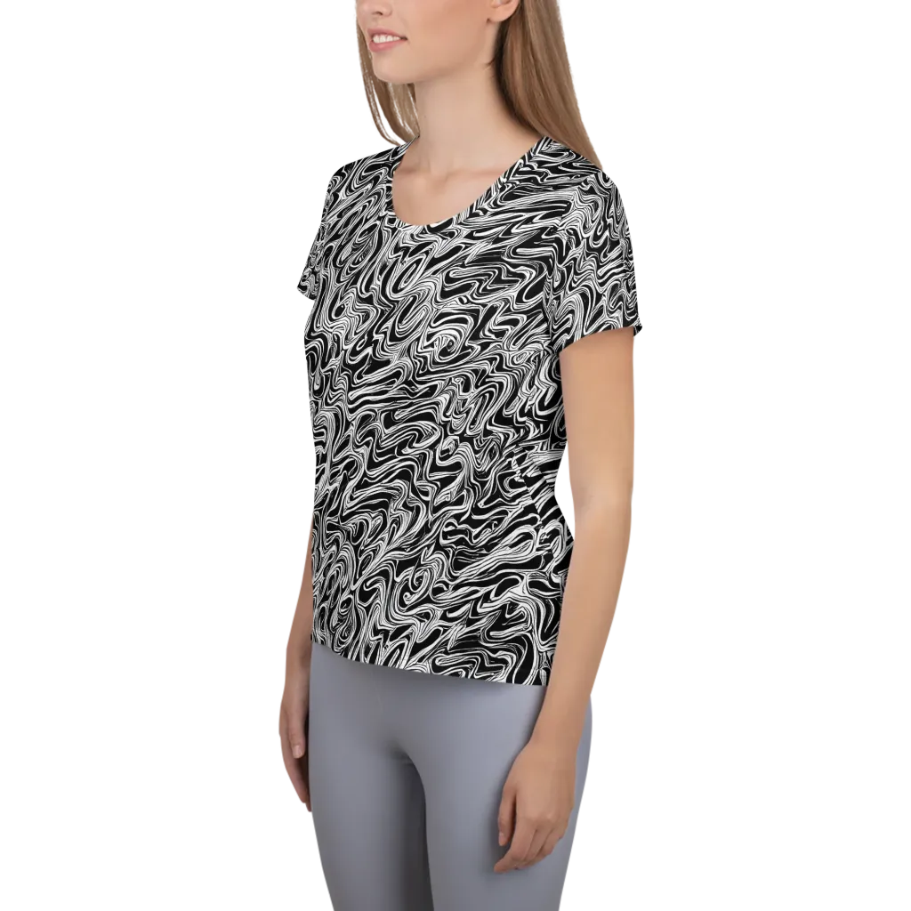 White Noise Waves on Women's Athletic T-Shirt — Left