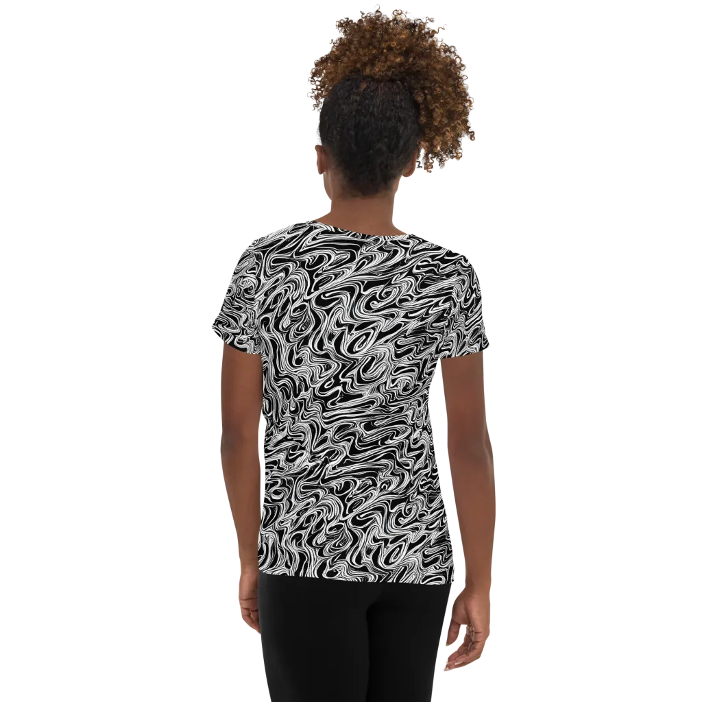White Noise Waves on Women's Athletic T-Shirt — Back