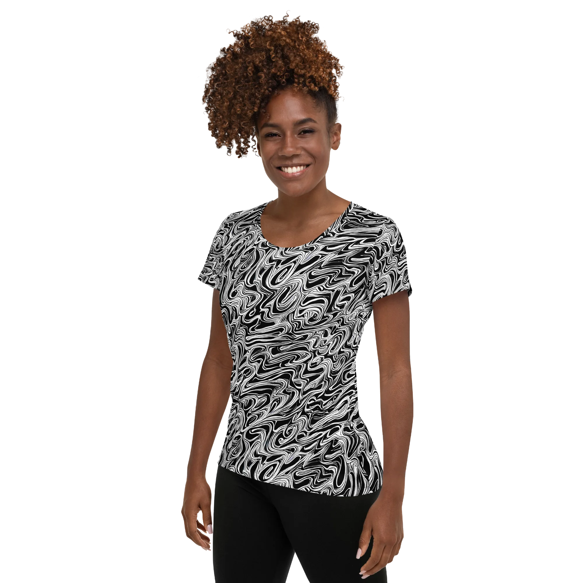 White Noise Waves on Women's Athletic T-Shirt — Left