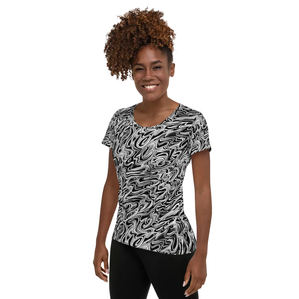 White Noise Waves on Women's Athletic T-Shirt — Left