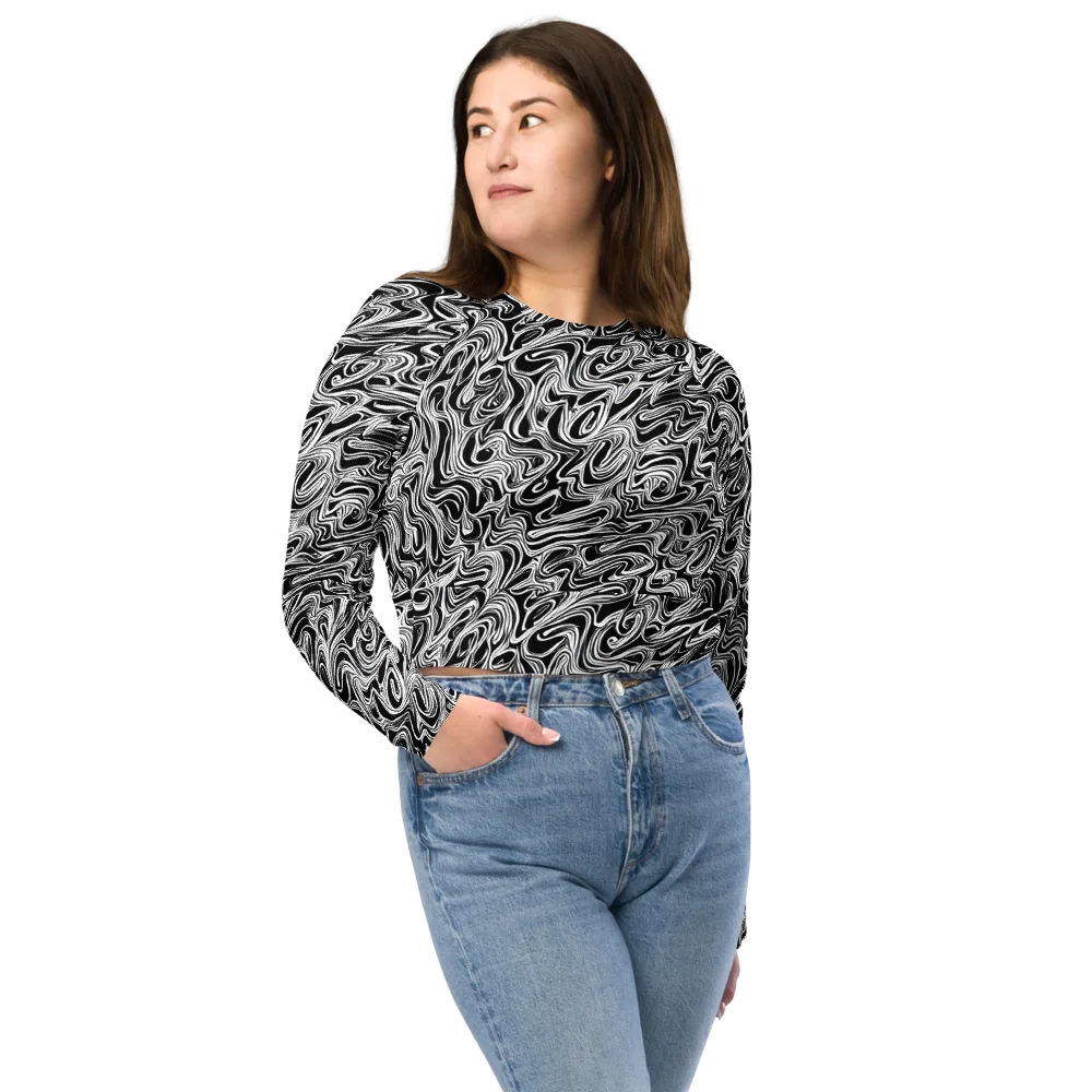 White Noise Waves on Long Sleeve Crop Top — Front