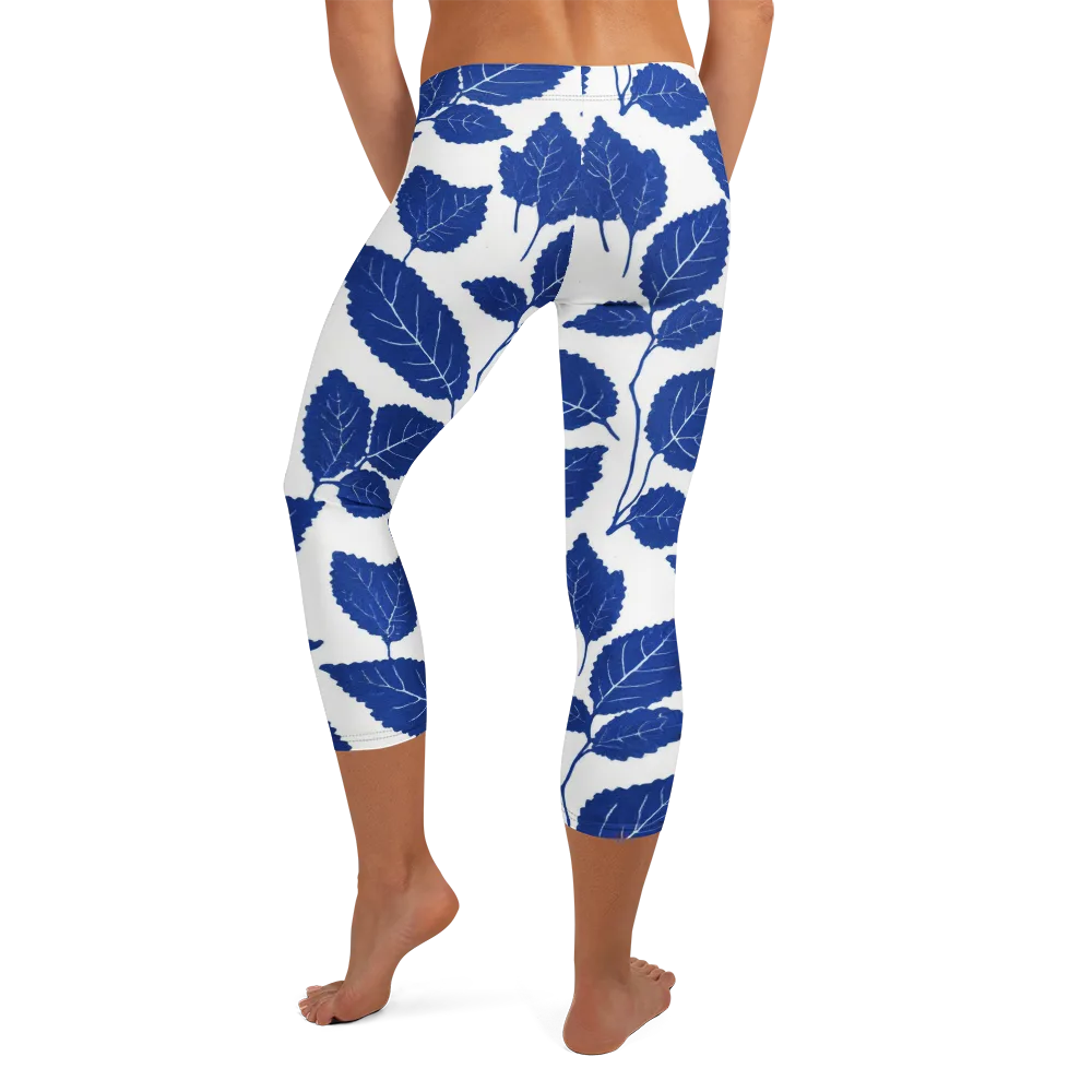 Indigo Leaves on Capri Leggings — Back
