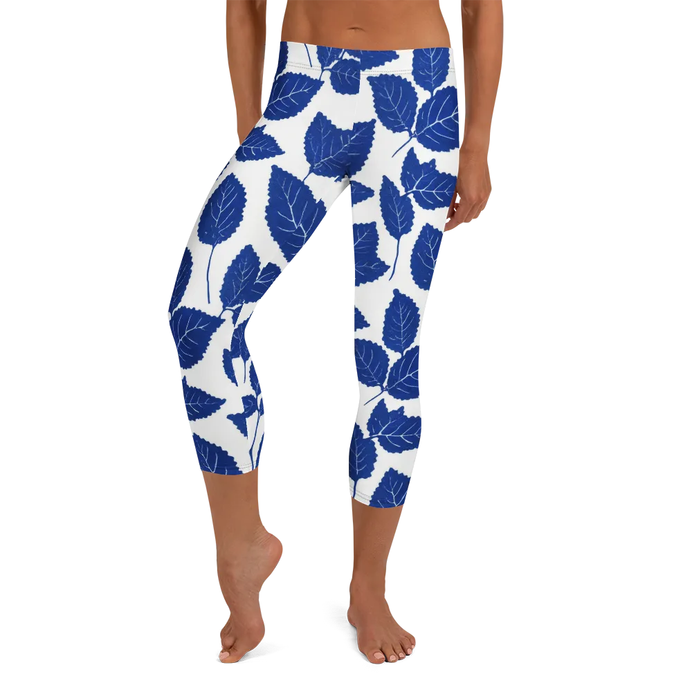 Indigo Leaves on Capri Leggings — Front