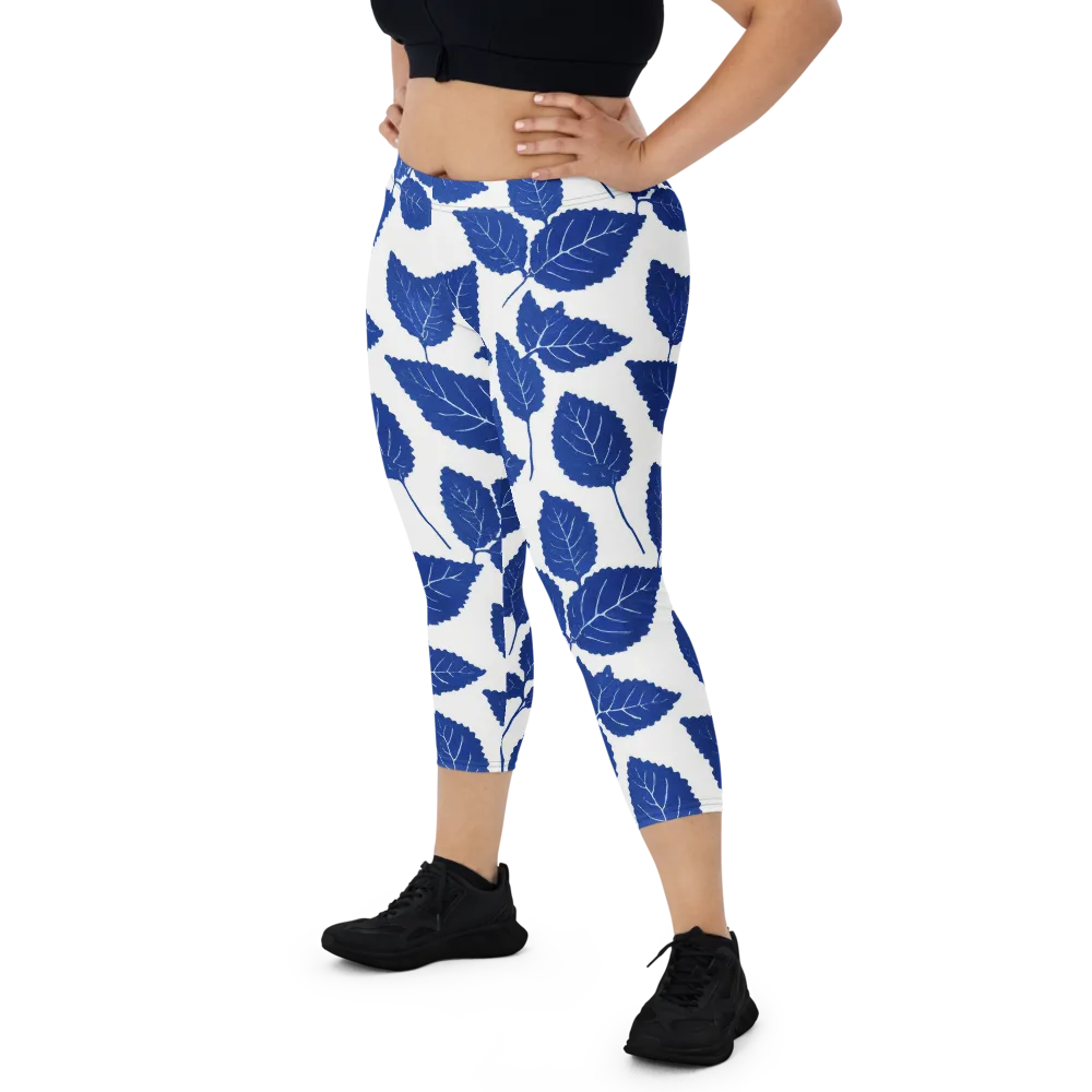 Indigo Leaves on Capri Leggings — Front