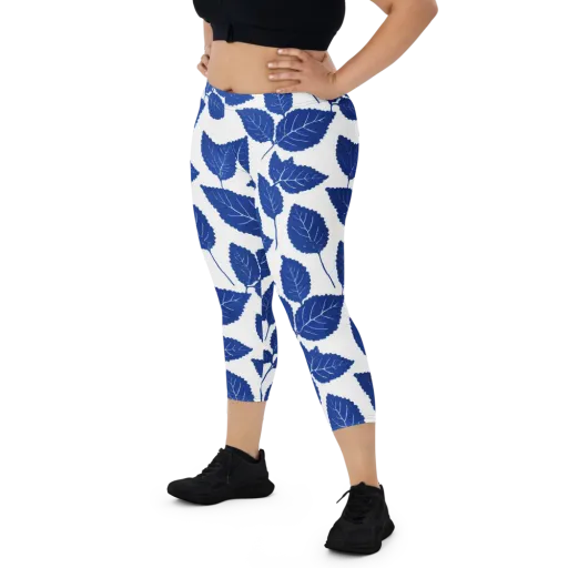 Indigo Leaves on a Capri Leggings
