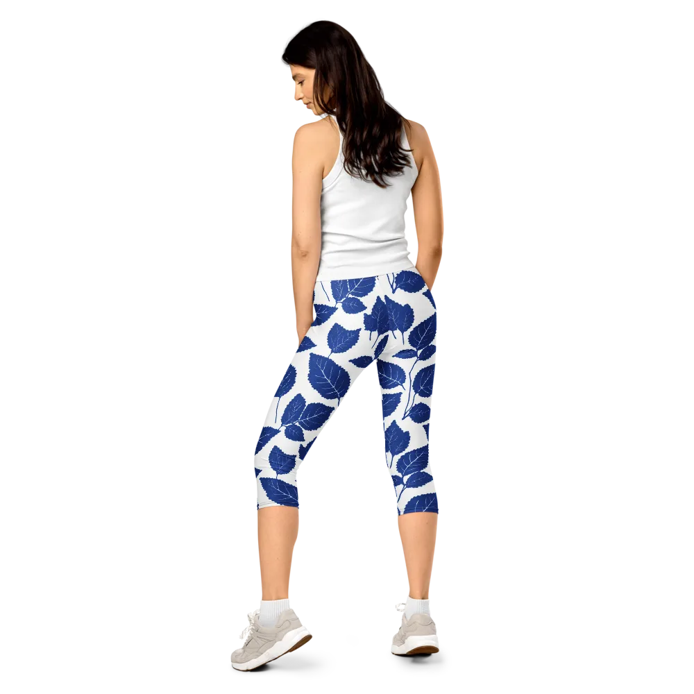 Indigo Leaves on Capri Leggings — Back