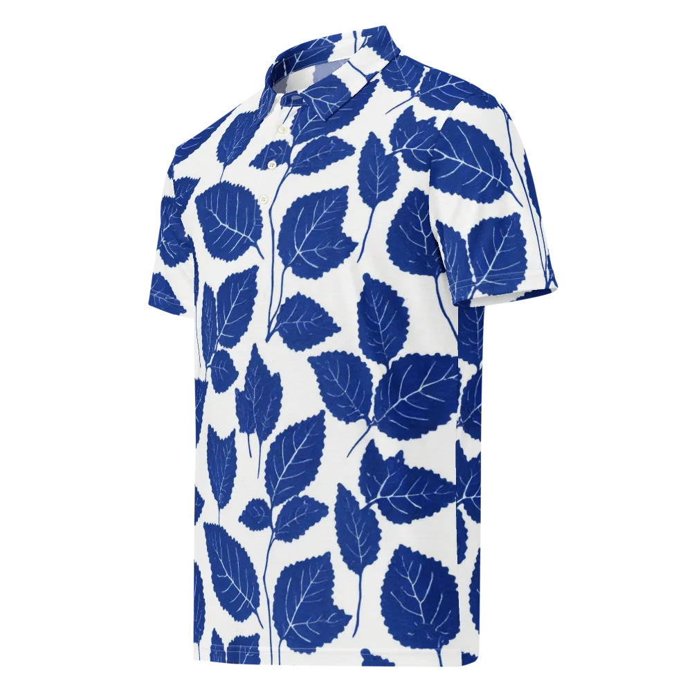 Indigo Leaves on Men's Slim Fit Polo Shirt — Left Front