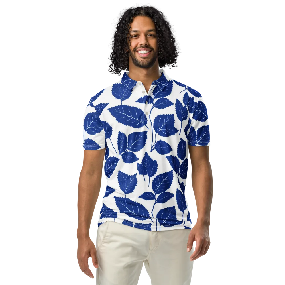 Indigo Leaves on Men's Slim Fit Polo Shirt — Front