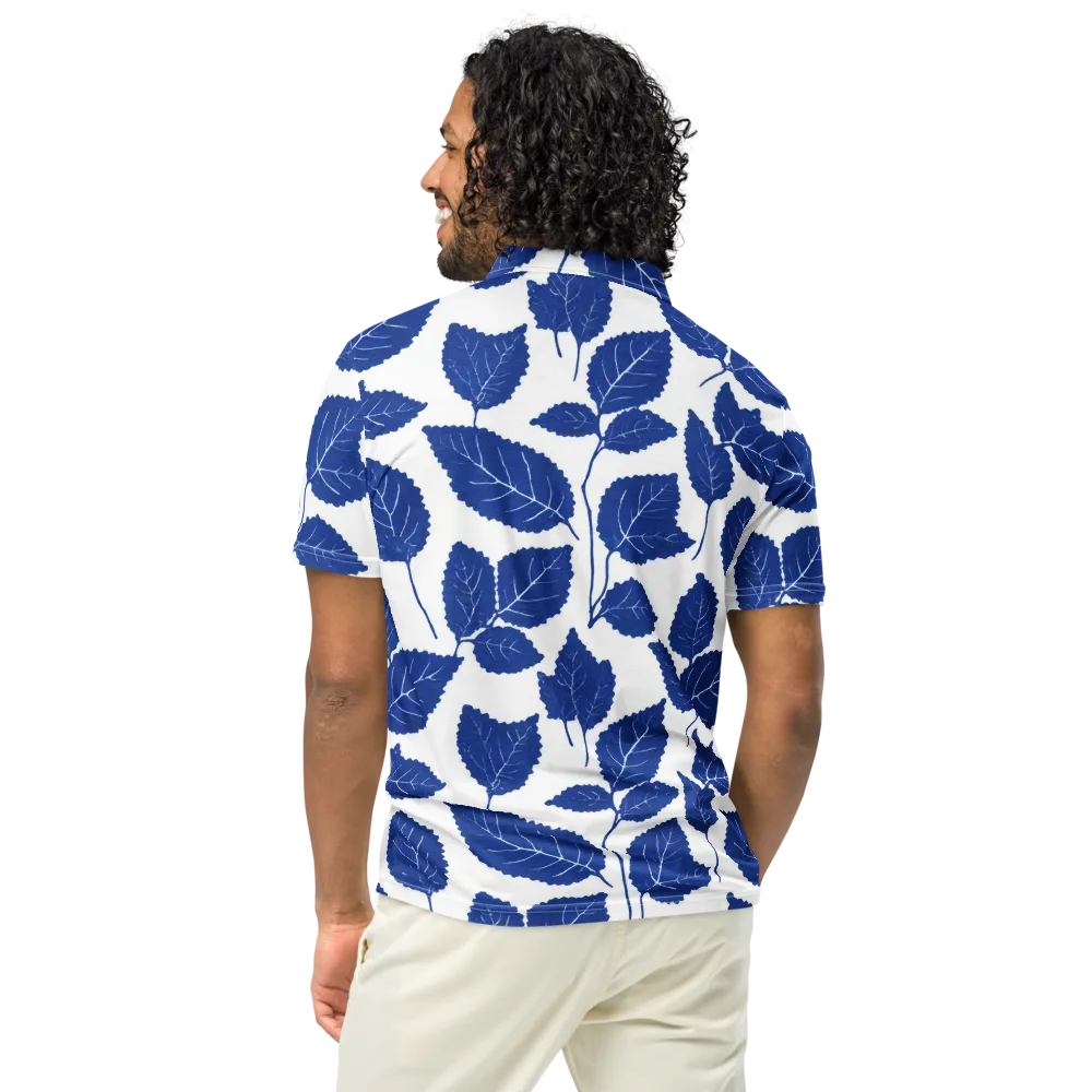 Indigo Leaves on Men's Slim Fit Polo Shirt — Back