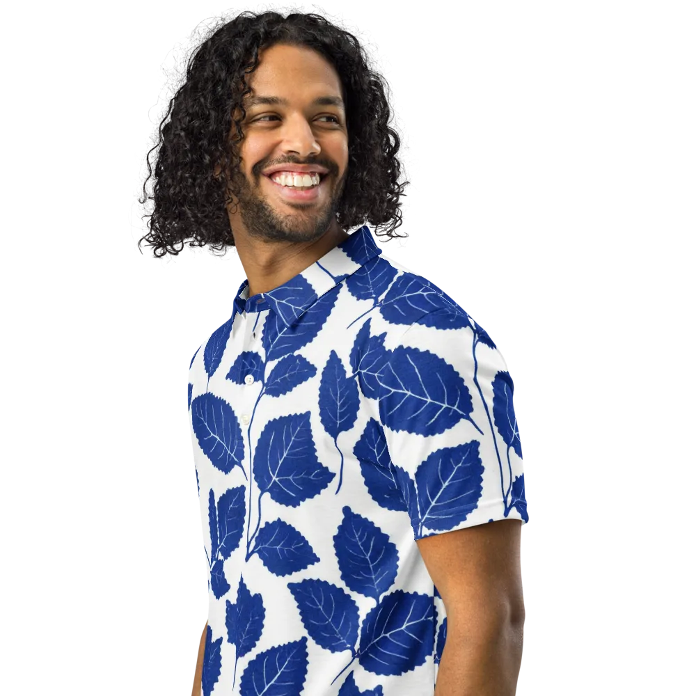 Indigo Leaves on Men's Slim Fit Polo Shirt — Left Front