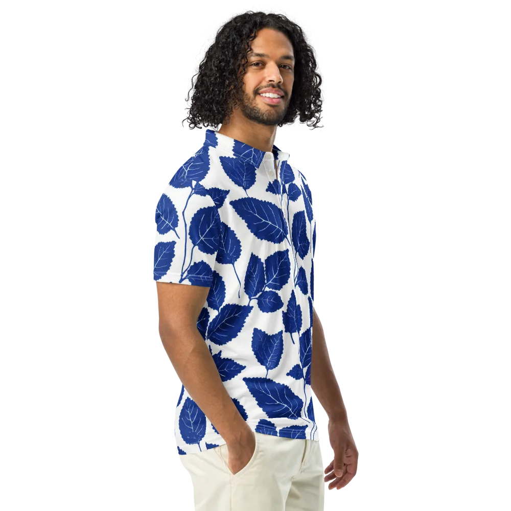 Indigo Leaves on Men's Slim Fit Polo Shirt — Right Front