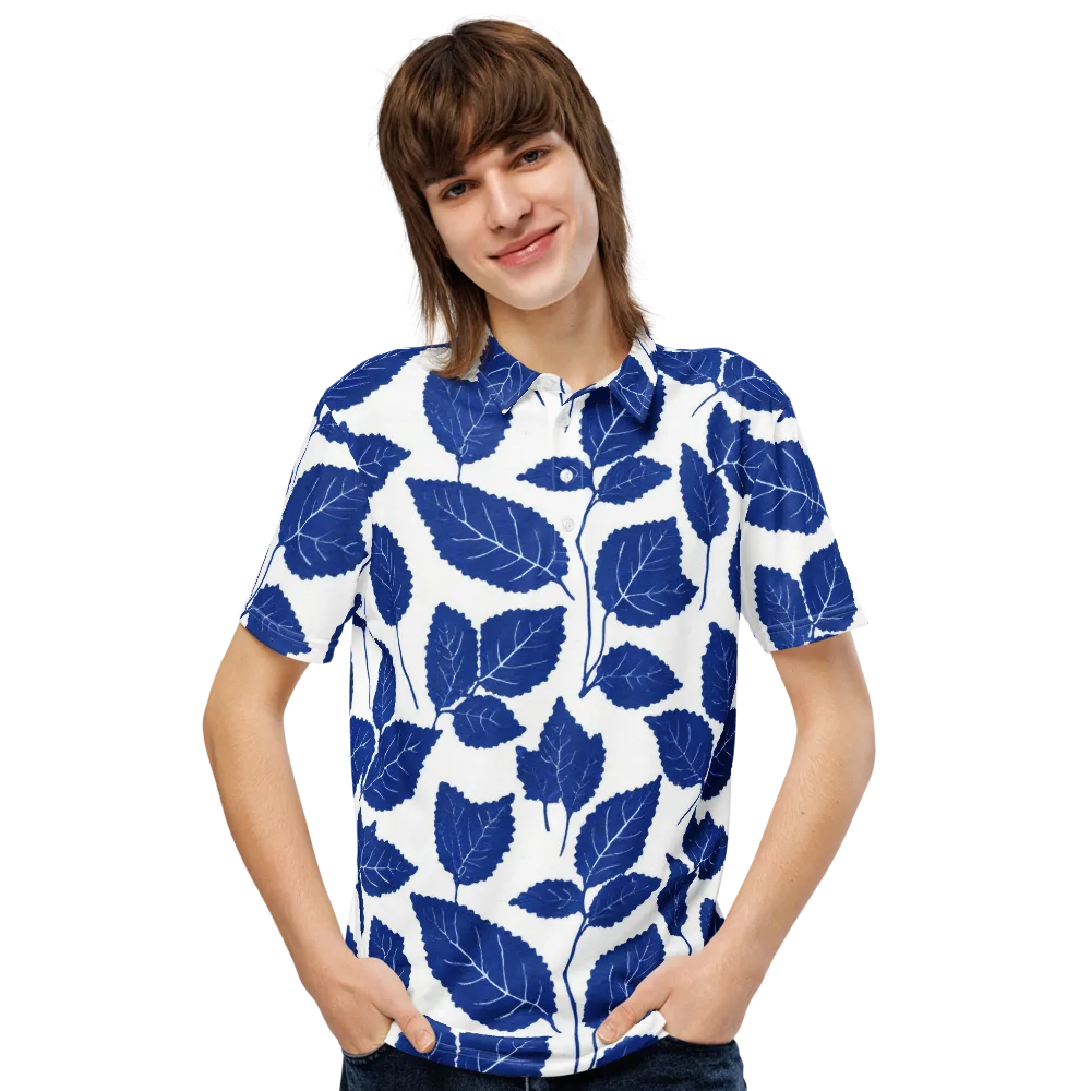 Indigo Leaves on Men's Slim Fit Polo Shirt — Front