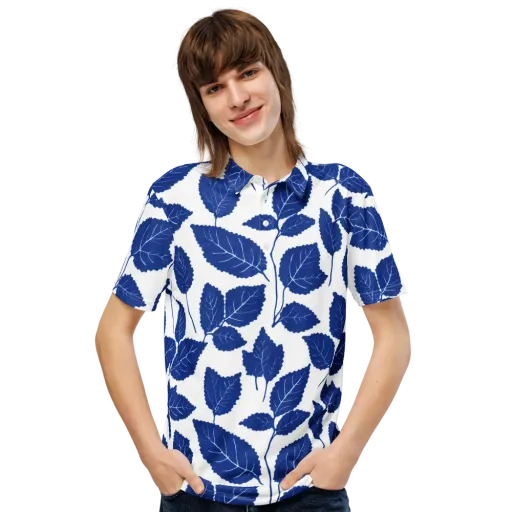 Indigo Leaves on a Men's Slim Fit Polo Shirt
