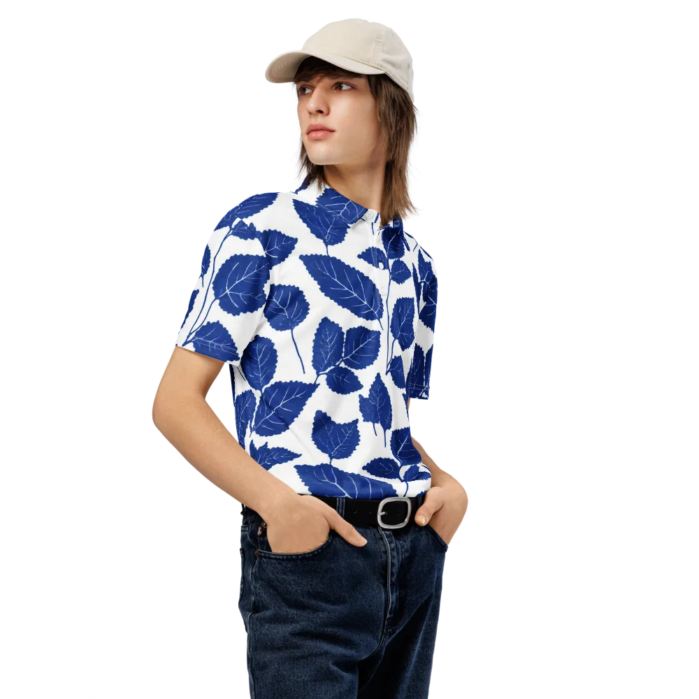 Indigo Leaves on Men's Slim Fit Polo Shirt — Right Front