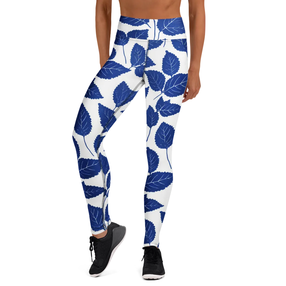 Indigo Leaves on Yoga Leggings — Front