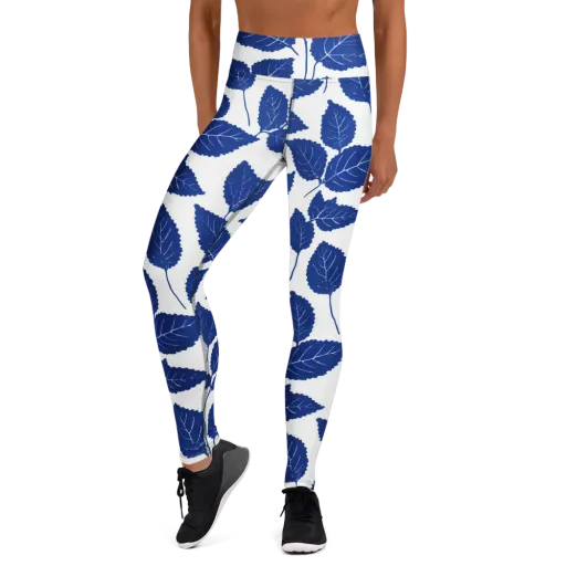 Indigo Leaves on a Yoga Leggings