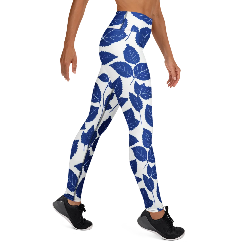 Indigo Leaves on Yoga Leggings — Right