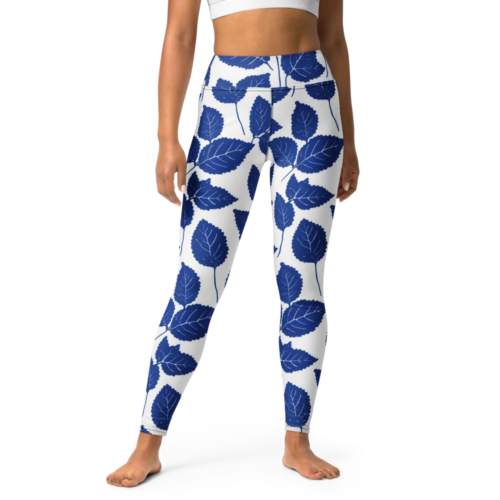 Indigo Leaves on Yoga Leggings — Front