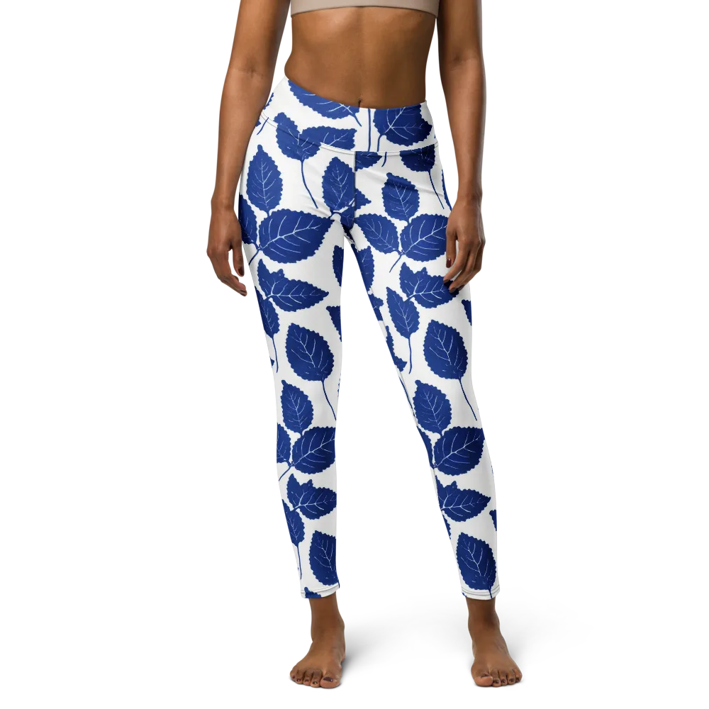 Indigo Leaves on Yoga Leggings — Front