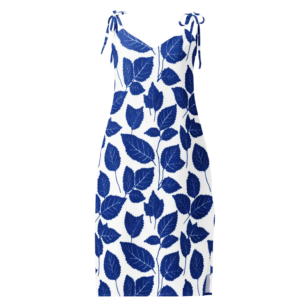 Indigo Leaves on Slip Dress — Front