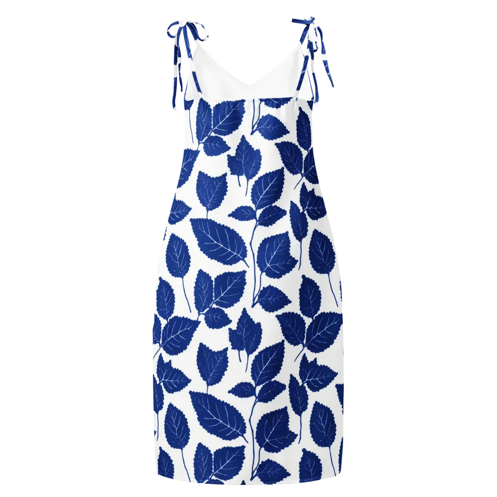 Indigo Leaves on Slip Dress — Back