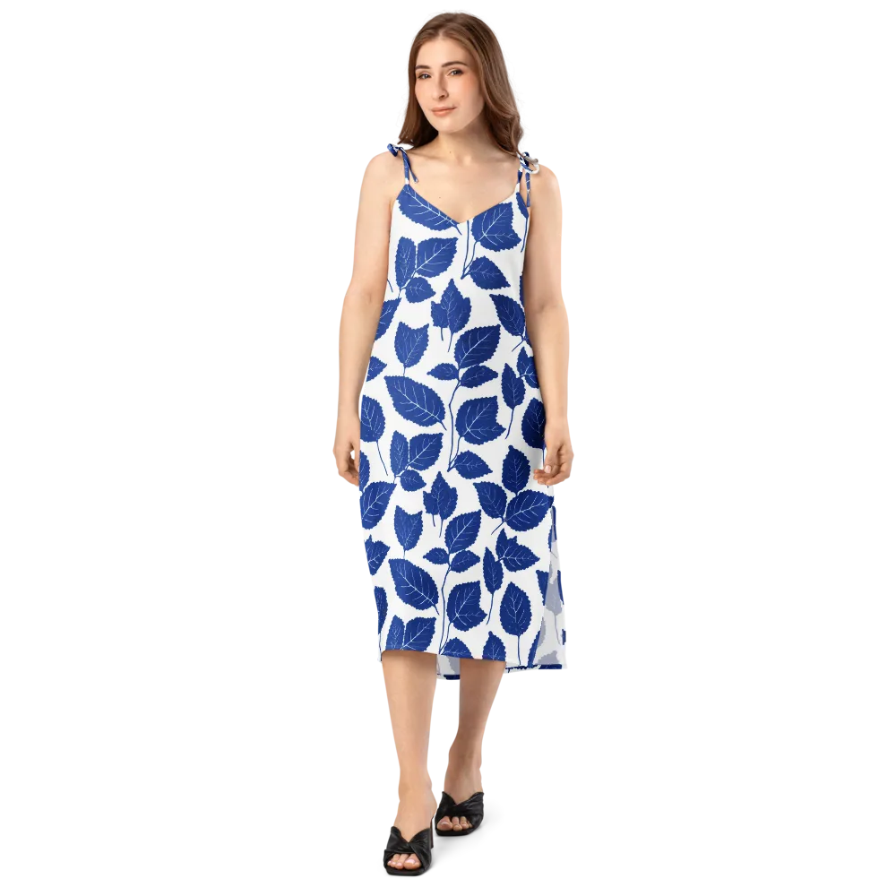 Indigo Leaves on Slip Dress — Front