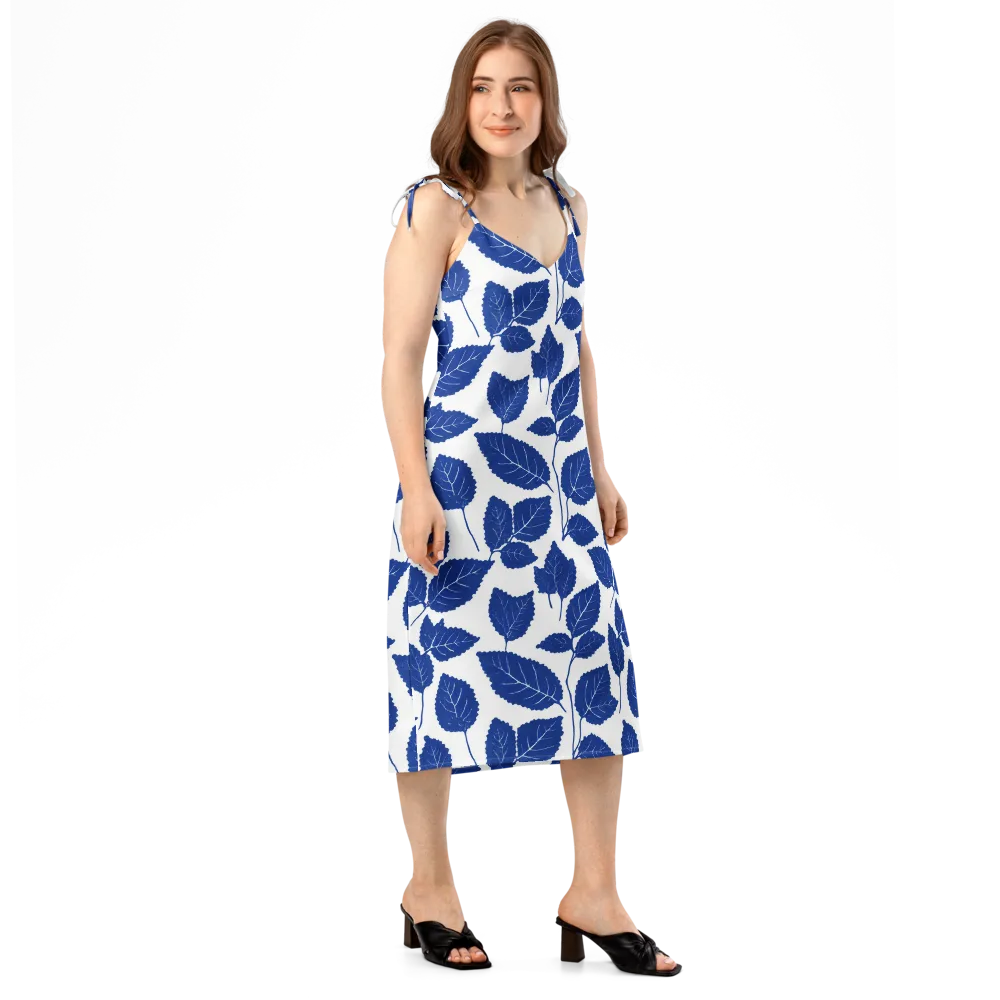 Indigo Leaves on Slip Dress — Right Front